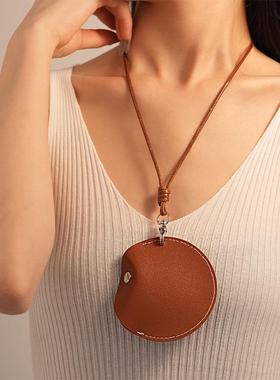 MaisonCleo美拉德风人工皮革圆形收纳包毛衣链复古小众气质高级脖