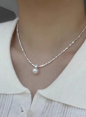 S925纯银施家珍珠碎银锁骨链