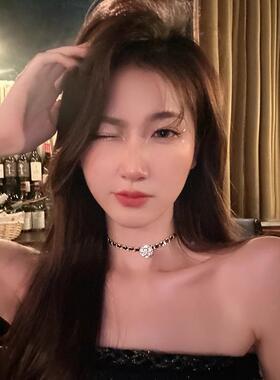 法式黑色山茶花编织项圈百搭