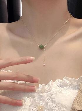 MaisonCleo碧绿和田玉锁骨链
