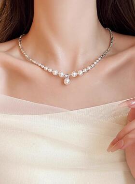 MaisonCleo碎银珍珠锁骨链女