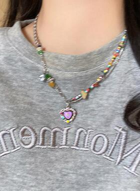 MaisonCleo七彩石爱心滴釉项链