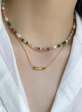 欧美甜酷复古彩色串珠项链