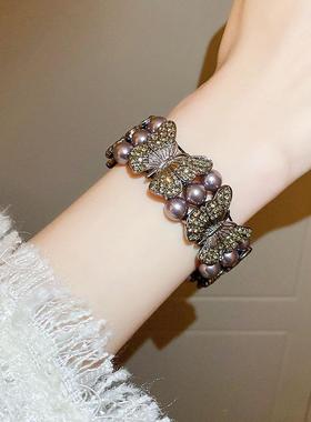 MaisonCleo珍珠镶钻蝴蝶发圈女盘发丸子头发绳头绳百搭发饰手链手