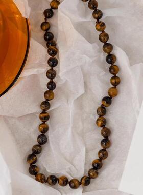 法式复古虎眼石麻花长款毛衣链