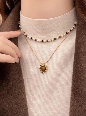 MaisonCleo爱心虎眼石叠戴项链