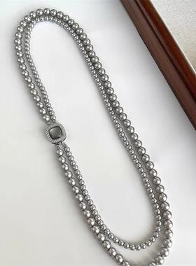 秋冬气质双层珍珠毛衣链锁骨链