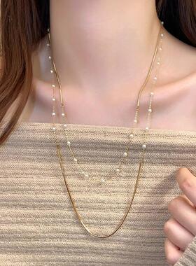 MaisonCleo双层珍珠毛衣项链