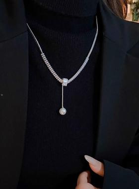 MaisonCleo珍珠锆石项链2025新款锁骨链女小众颈链新娘婚纱礼服配