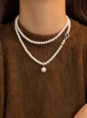 MaisonCleo灰色珍珠长款毛衣链