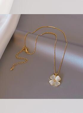 小香风猫眼石四叶草锁骨链新款