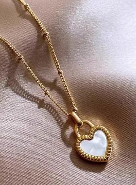 MaisonCleo黑色双面桃心吊坠项链法式设计感2025新款潮锁骨颈链百