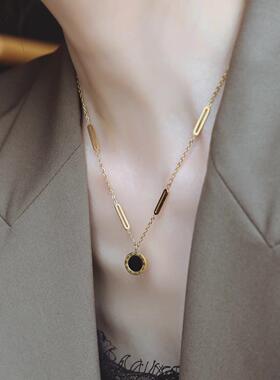 MaisonCleo双面黑白竹节锁骨链