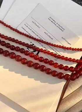 复古串珠红玛瑙S925银锁骨链