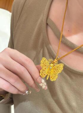 MaisonCleo古法沙金蝴蝶毛衣链