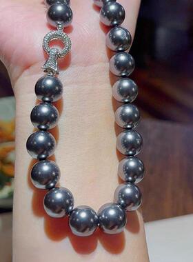 S925纯银扣大溪地珍珠闪钻项链