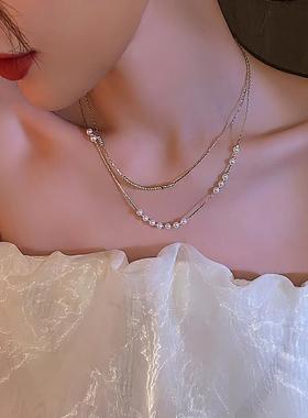 MaisonCleo新款珍珠项链女双层叠戴锁骨链2025年新款小众设计感颈