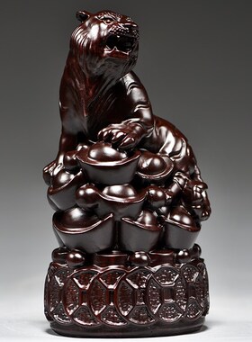 黑檀木雕虎动物摆件实木雕刻十二生肖木J头虎家居吉祥物装饰工艺