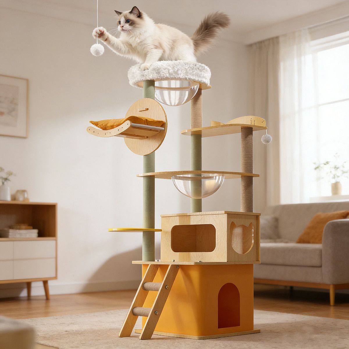 猫咪休闲神奇猫爬架猫咪太空舱半圆猫咪大型树屋猫窝一体猫抓柱,淘宝优惠券,粉丝福利购,淘宝优惠卷