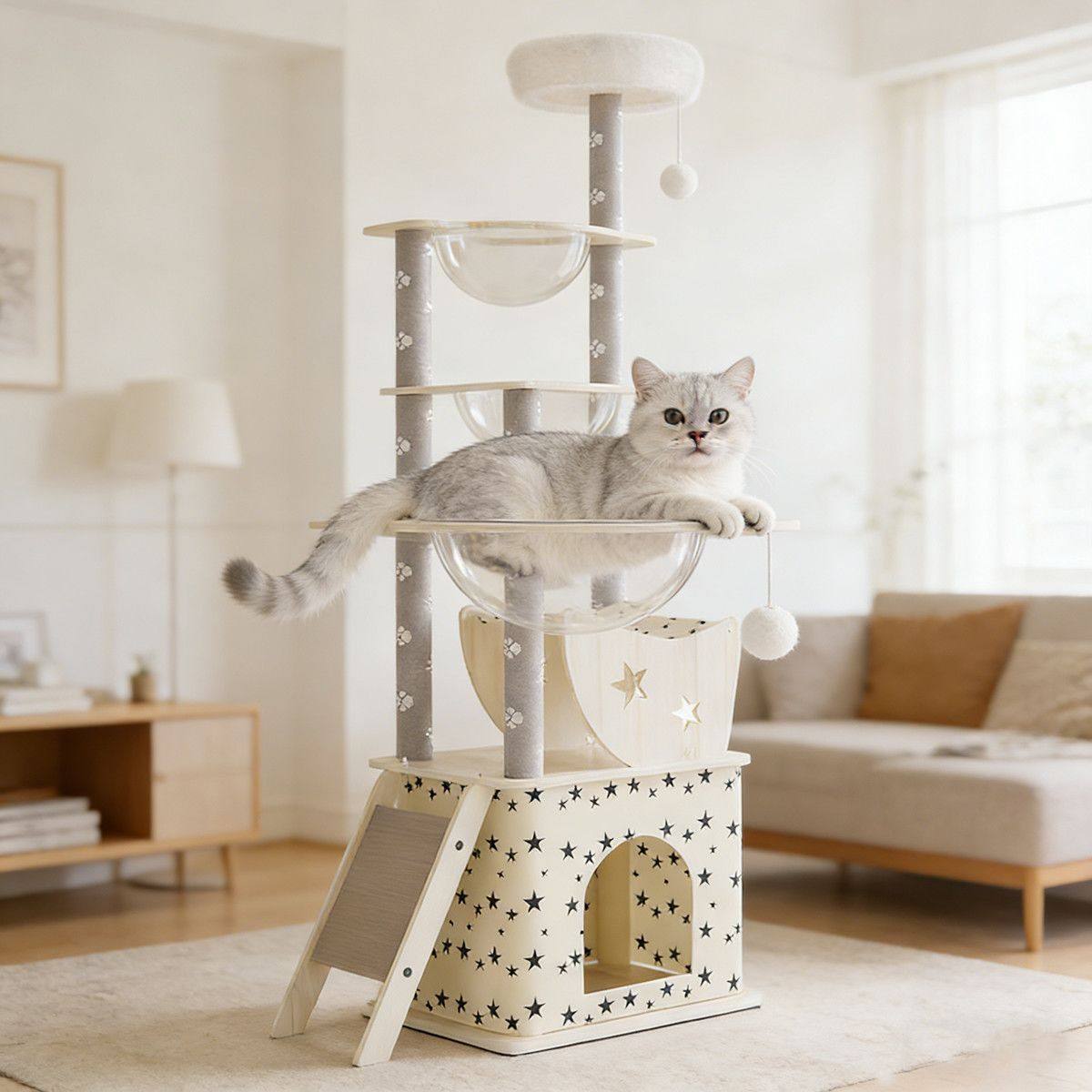 猫咪休闲神奇猫爬架猫咪太空舱半圆猫咪大型树屋猫窝一体猫抓柱,淘宝优惠券,粉丝福利购,淘宝优惠卷