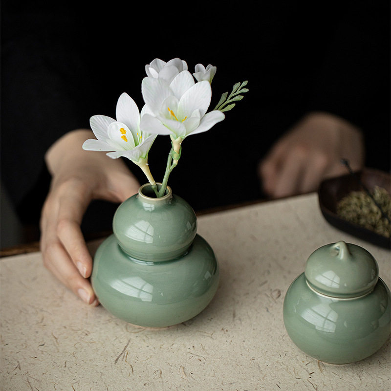 墨己陶瓷花瓶葫芦复古新中式家居摆件装饰工艺品青瓷水培花器瓶子,淘宝优惠券,粉丝福利购,淘宝优惠卷
