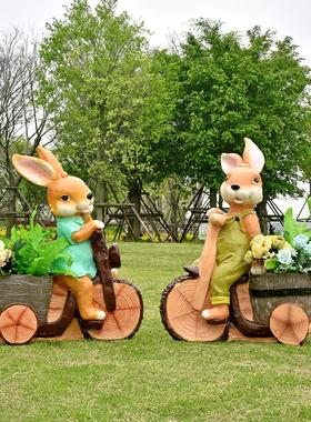户外花园林卡通兔子雕塑仿真动物花缸幼儿园庭院落地装饰小品摆件
