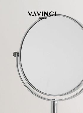 创意轻奢皮质金属镜子摆件北欧式样板房卧室梳妆台桌面装饰化妆镜