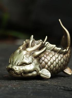 手工纯铜龙鲤鱼茶宠小摆件鱼化龙手把件男士高端文玩镇纸龙年礼品