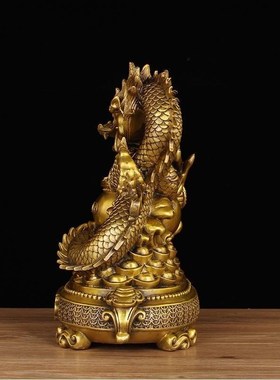 纯黄铜祥龙聚f宝摆件工艺品黄铜青龙招财祥龙腾四海生肖龙五爪盘