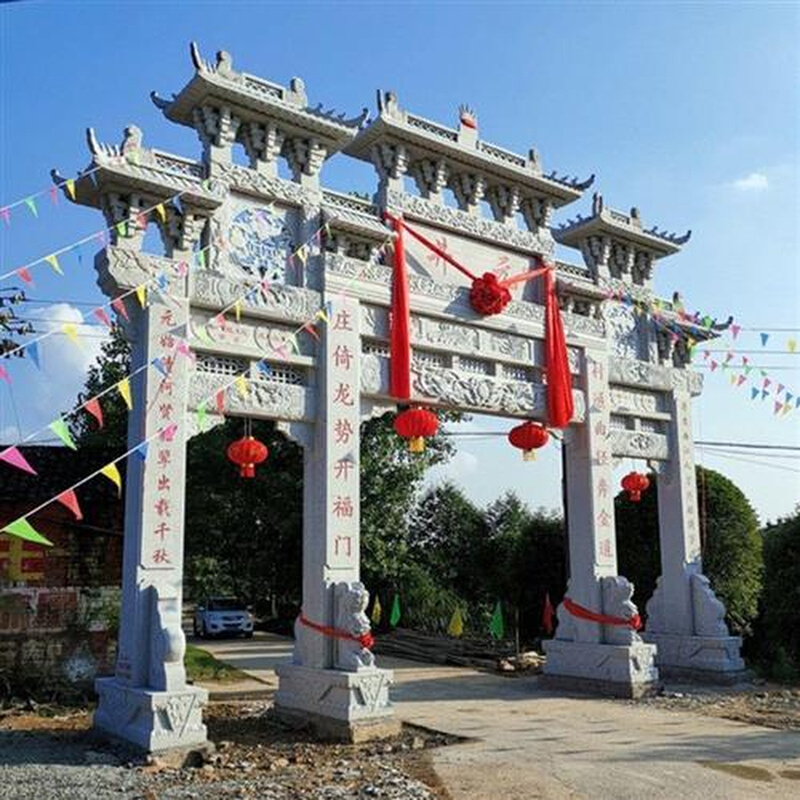 花岗岩石牌楼牌坊寺院青石山门村口大门楼大型古建筑景观陵园雕塑 - 图2