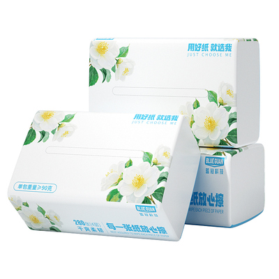 蓝冠抽纸巾山茶花纯木浆家用餐巾纸可湿水整箱学生宿舍卫生面巾纸