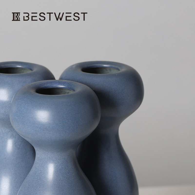 Best west 密蓝色不规则法式陶瓷花瓶摆件 轻奢家居高档艺术花器,淘宝优惠券,粉丝福利购,淘宝优惠卷