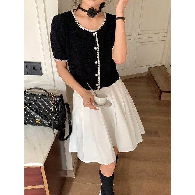 Fan Wenwen Cream Puff Skirt A-Line White Pleated Skirt Women's Summer Sweet Short Skirt for Little People