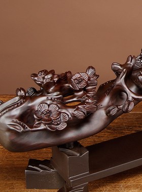 黑檀木雕喜上眉梢吉m祥如意摆件红木质桌面乔迁入宅新房礼物工艺