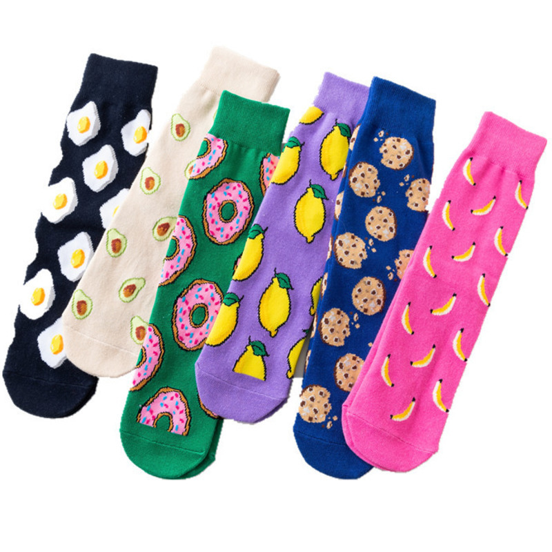 新品Women Socks Funny Cute Cartoon Fruits Banana Avocado Lem-图3