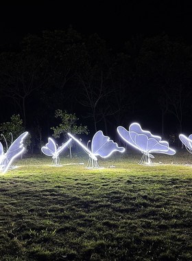 户外不锈钢d动物镂空发光蝴蝶雕塑园林公园小区草坪景观装饰大摆
