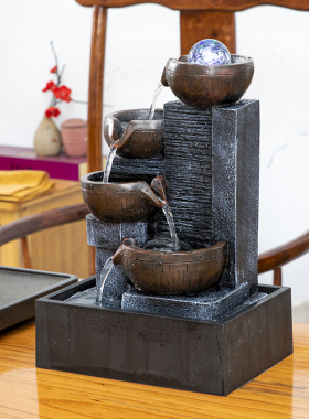 小型桌面流水摆件循环水装饰茶几风水轮办公桌迷你风X水球创意摆