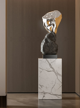 玻璃钢不规则石头j雕塑摆件石来运转酒店会所售楼处楼梯间艺术装