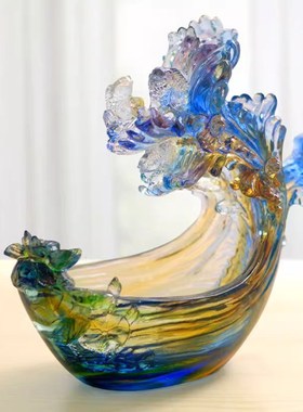 威弗列德琉璃聚宝盆摆件客厅艺术工艺品轻奢高档水晶办公礼物领导