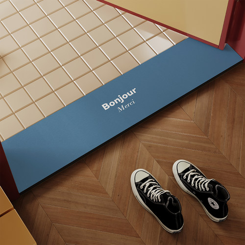 现代简约风门槛石地垫入户门窄长条脚垫卫生间浴室门口吸水防滑垫 - 图1