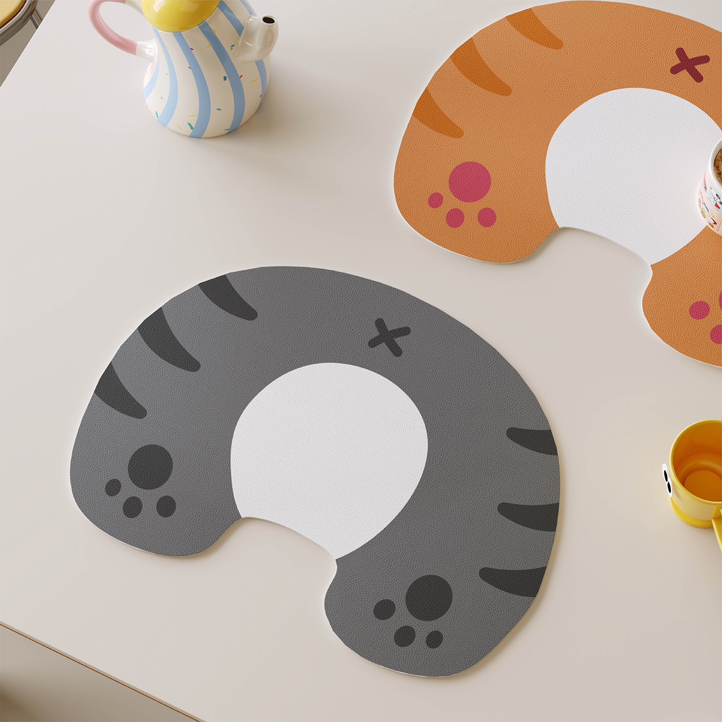 韩式卡通小猫西餐垫皮革防水防油防烫免洗高级感隔热桌垫小块杯垫,淘宝优惠券,粉丝福利购,淘宝优惠卷