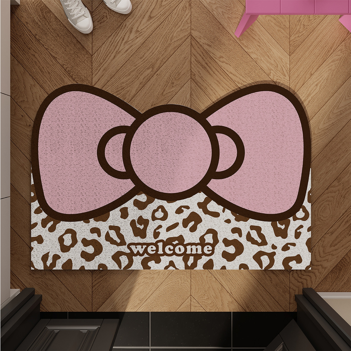 Mever豹纹Kitty蝴蝶结入户地垫门口进门入户门地毯丝圈防滑脚垫子,淘宝优惠券,粉丝福利购,淘宝优惠卷