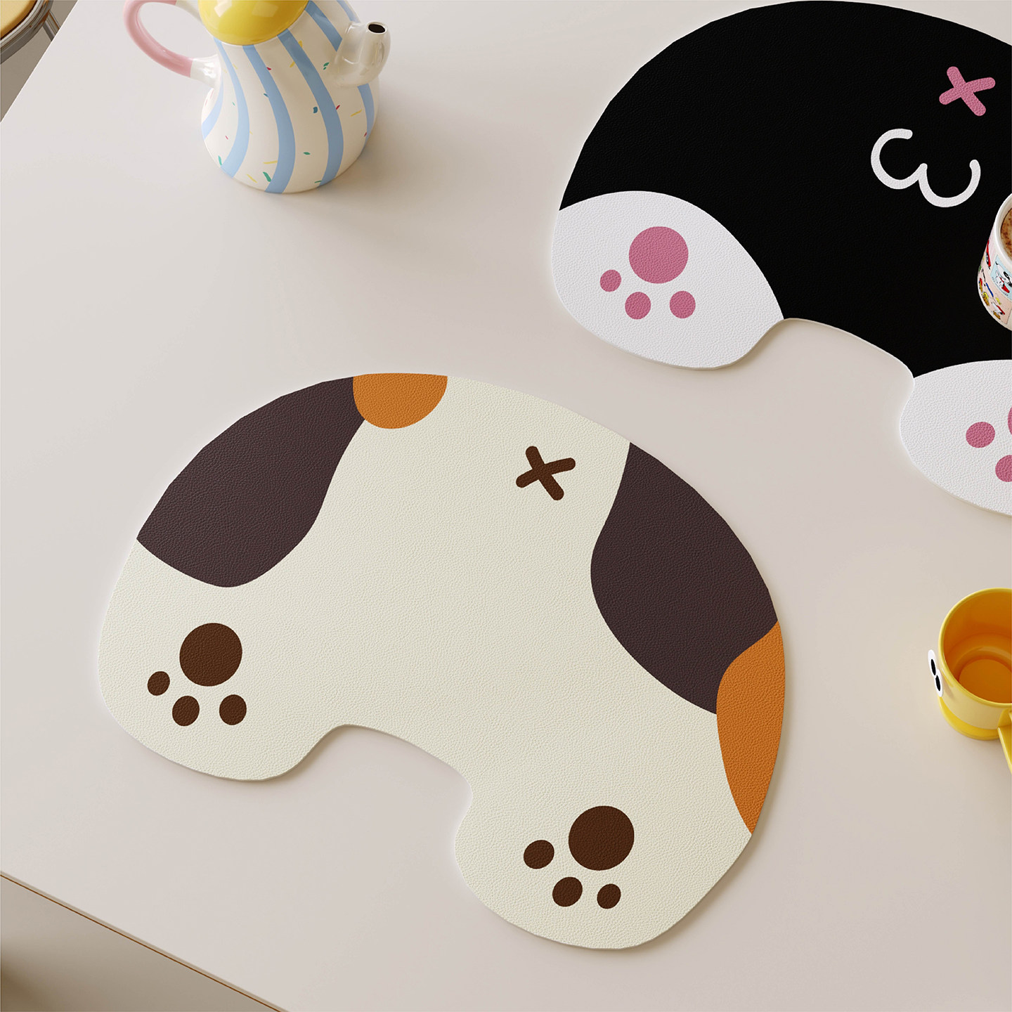 韩式卡通小猫西餐垫皮革防水防油防烫免洗高级感隔热桌垫小块杯垫,淘宝优惠券,粉丝福利购,淘宝优惠卷