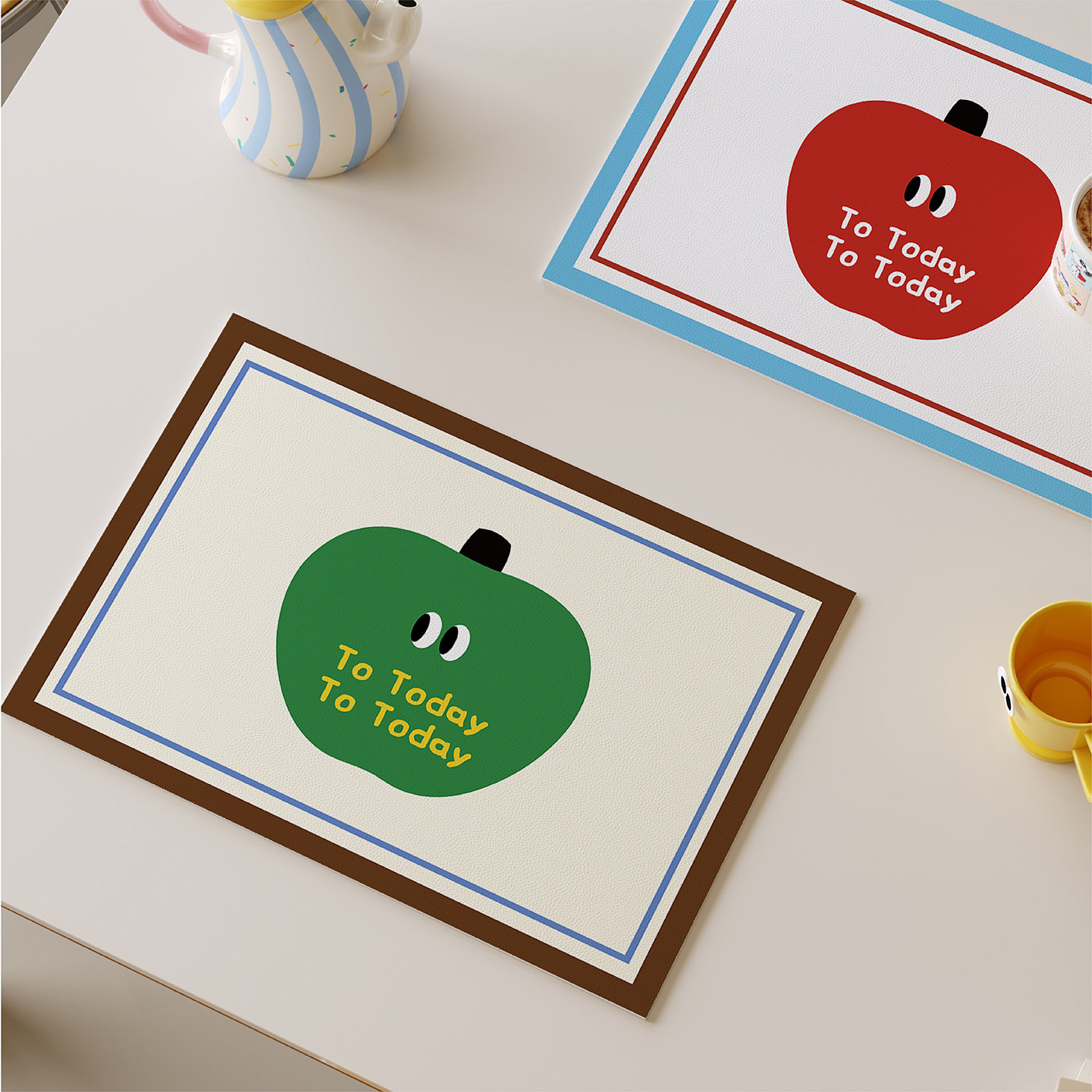 卡通苹果可爱西餐垫皮革防水防油防烫免洗高级感隔热桌垫小块杯垫,淘宝优惠券,粉丝福利购,淘宝优惠卷