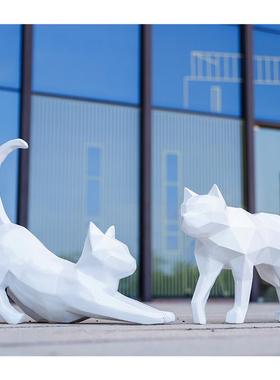 玻璃钢抽象几何猫雕塑户外花园林商场楼盘动物模型景观装饰品摆件