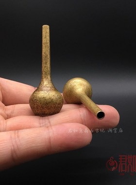 复古全铜仿古小花瓶一对黄铜将军铜罐迷你元宝净瓶桌面铜摆件