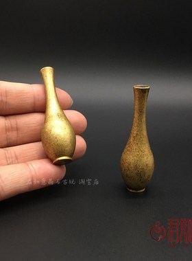 仿古纯铜仿古小花瓶一对黄铜将军铜罐迷你元宝净瓶玄关铜摆件