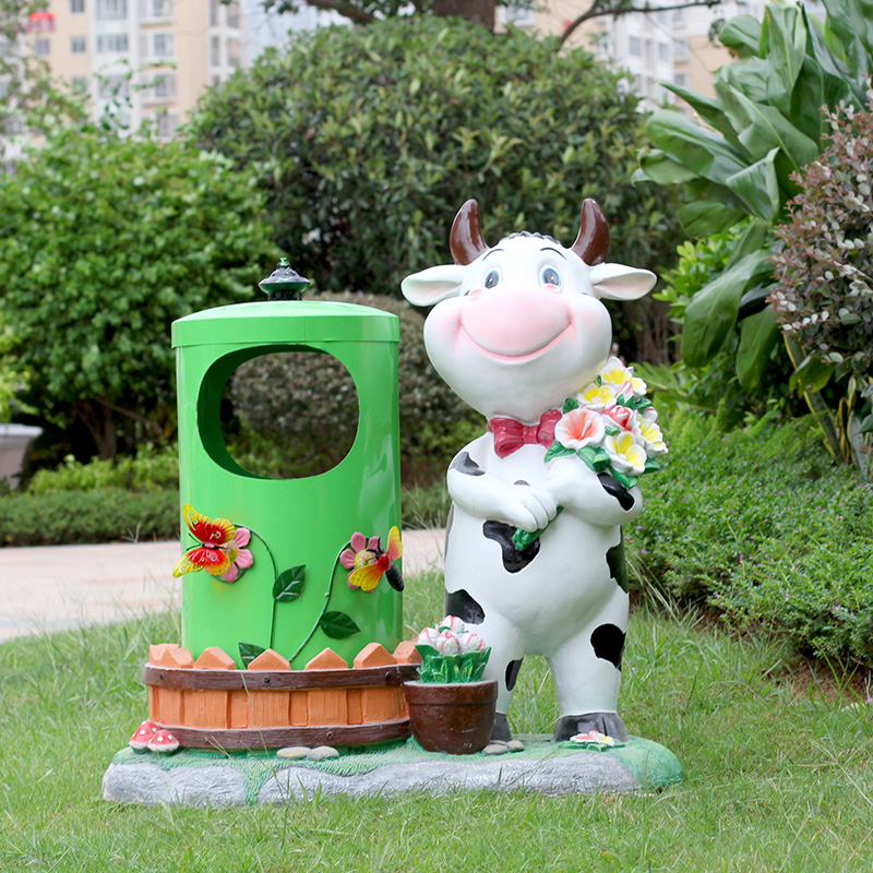 网红卡通动物果皮箱垃圾桶奶牛雕塑摆件户外园林景区公园幼儿园装 - 图2