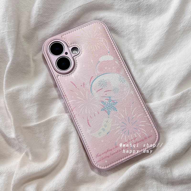 ins少女心粉色烟花风铃适用苹果16手机壳iphone15promax高级感iPhone13保护套14新款防摔硅胶镜头全包女款软
