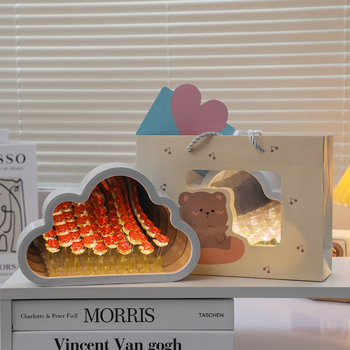 云朵玫瑰花镜子小夜灯花海摆件diy生日礼物送女生闺蜜小众高级感 - 图2